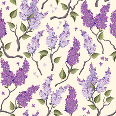 Vector seamless pattern with lilac flowers
