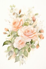 Obraz na płótnie Canvas Romantic wedding invitation showcasing a watercolor arrangement of antique roses with copy space