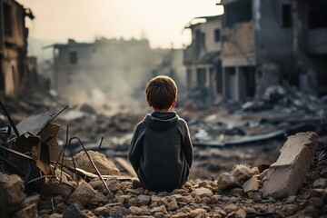 child boy alone in a war concept - Powered by Adobe