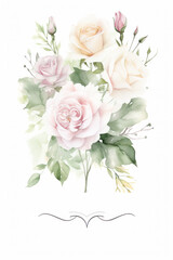 Obraz na płótnie Canvas Elegant wedding invitation with a watercolor blush roses with copy space