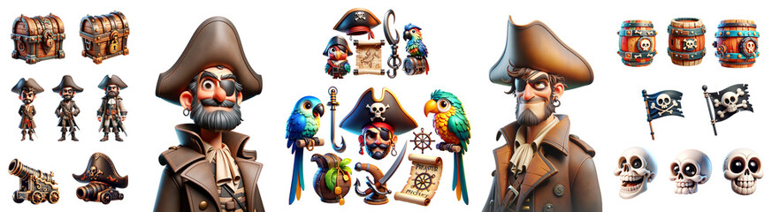 Naklejka premium Pirate cartoon 3D set