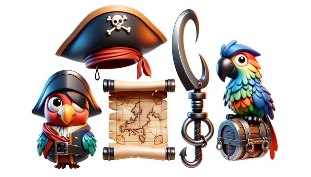 Pirate cartoon 3D set