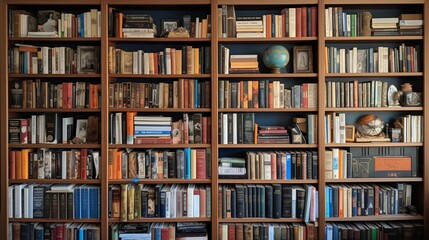 A well-stocked bookshelf with a variety of books for different interests.