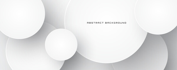 3D white geometric abstract background overlap layer on bright space with circles shapes decoration. Minimalist graphic design element future style concept for banner, flyer, card, cover, or brochure - obrazy, fototapety, plakaty