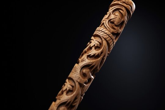 Close-Up Wooden Stick with Carvings