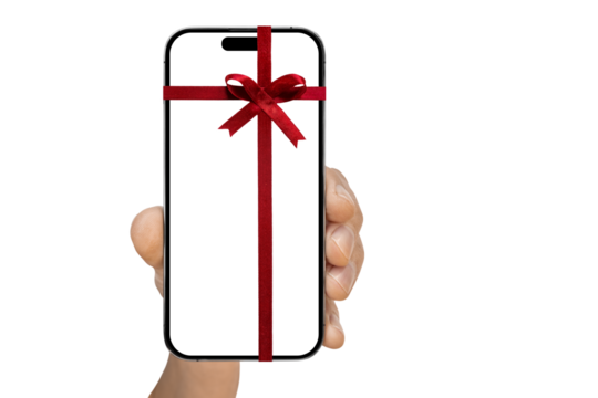 phone with a red ribbon on a transparent background