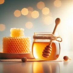 jar of honey dipper honey background - obrazy, fototapety, plakaty