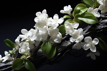Branch with White Flowers on Black Background