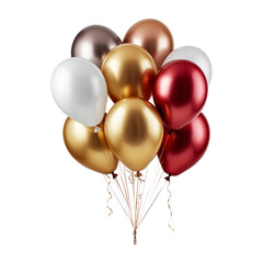 white brown red and gold balloons isolated on transparent background cutout
