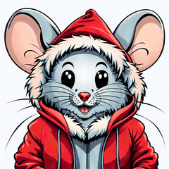 A mouse with big ears in a jacket with a hood and fur