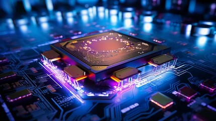 Computer processor working in quantum technology, development of technological machine components
