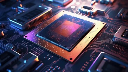 Computer processor working in quantum technology, development of technological machine components