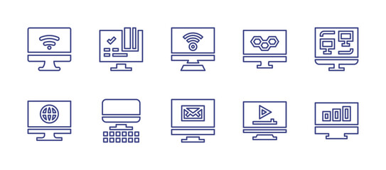Computer screen line icon set. Editable stroke. Vector illustration. Containing credit card, screen, computer, computer screen, monitor.
