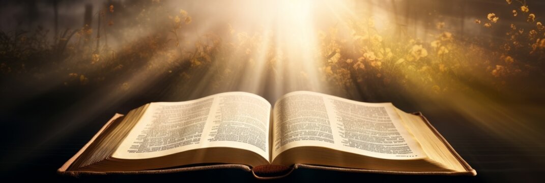 Open Bible Bathed in Sunlight. Sacred Illumination
