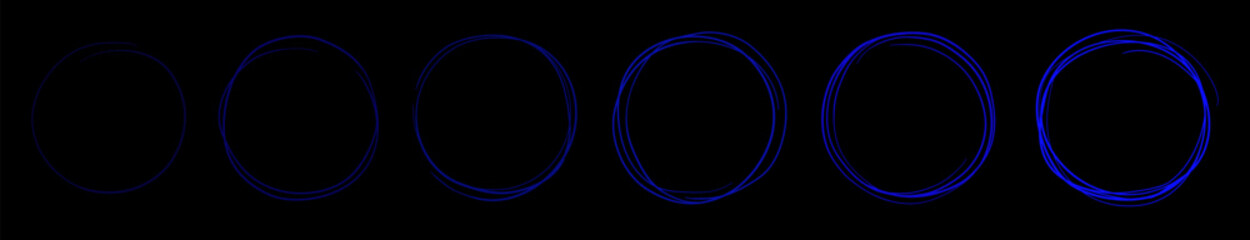 Set of hand drawn sketchy circular scribble circles , pencil or pen handwritten. Collection of isolated doodle design elements for logo, sign, emblem, frame, border. Abstract vector illustration.