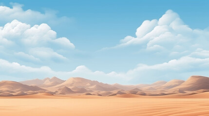 Fototapeta premium A dry desert surrounded by sand dunes with a clear sky. 