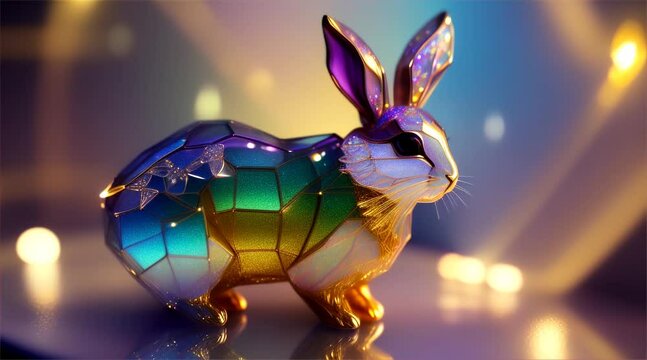 ガラス製の虹色のうさぎ｜glass rainbow rabbit Generative AI