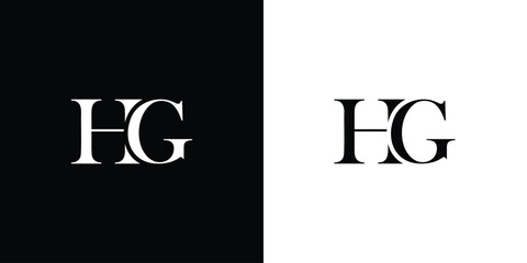 Abstract HG or GH Letter Logo Design in black and white color