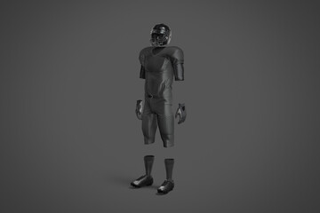 Blank black american football uniform mockup, side view,