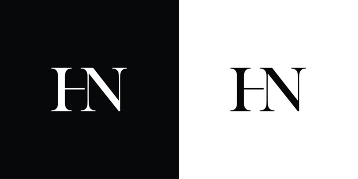Abstract HN or NH Alphabet Letters Logo monogram in black and white color