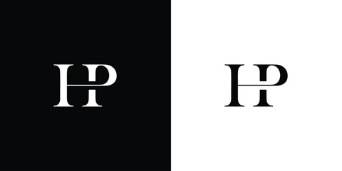 Abstract Letter HP or PH Minimal elegant Monogram in black and white color
