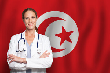Tunisia general practitioner doctor gp on the flag of Tunisia