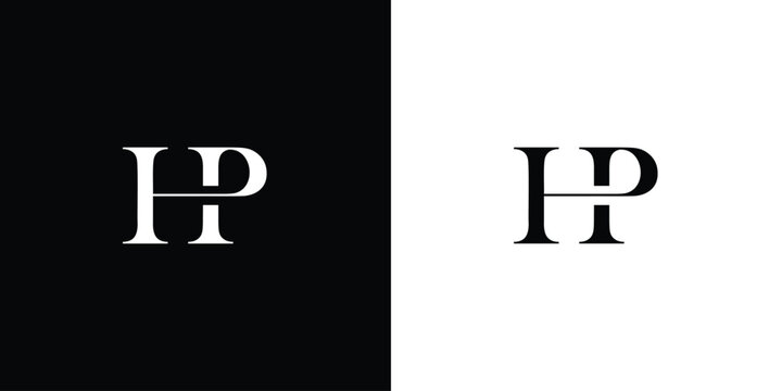 Abstract Letter HP or PH Minimal elegant Monogram in black and white color