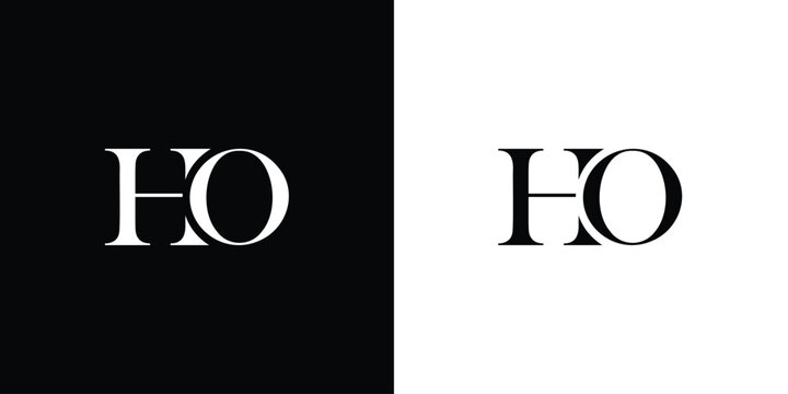 Abstract HO Alphabet Letters Logo monogram in black and white color