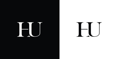 Abstract UH or HU Abstract letters Logo monogram in black and white color