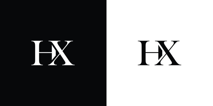 Abstract letter HX Logo Design Linked Vector Template in black and white color
