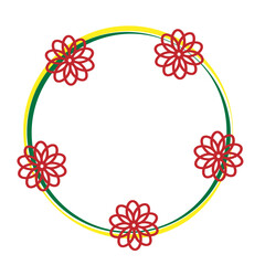 赤い花と黄色と緑色の輪のフレーム