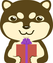 Fototapeta premium Cute dog and red gift box character illustration