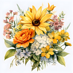 Roses, Lilies, Tulips, Daisies, Sunflowers, Flowers, Watercolor illustrations