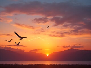 Fototapeta na wymiar birds in sunset