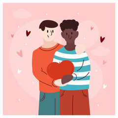Valentines day with gay couple. LGBTQ love