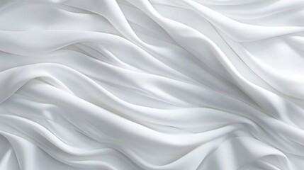 Naklejka premium White Wallpaper Background Template Plain Solid Color Beautiful Luxurious Elegant Fabric Textile Materials Soft Smooth Wrinkled Texture Flowing Line Curves 3D Illustration Theme Collection 16:9