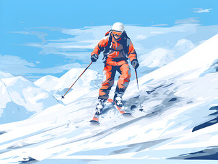 Fototapeta na wymiar freestyle colorful skiing illustration. Generative AI