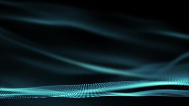 Abstract blue blurred wave for elegant business corporate presentation background. Luxury particle light glitter smooth motion digital technology video.