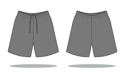 Blank Gray Soccer Short Pants Template On White Background.Front and Back View, Vector File. - obrazy, fototapety, plakaty