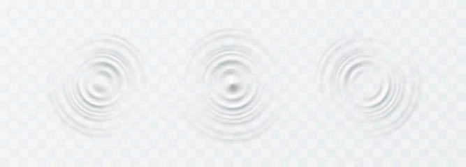 Fotobehang Ripple set, splash water waves surface from drop isolated on transparent background. White sound impact effect top view. Vector circle liquid shampoo, cream or gel swirl round texture template © Kindlena
