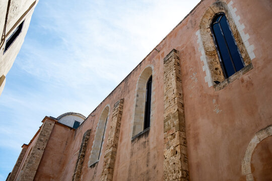 Crete island, Chania Old Town, Greece. Under view of upper part of Saint Nicolas Cathedral Church.