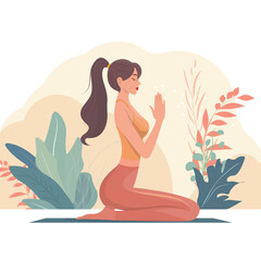 A girl doing yoga on a mat. Illustration of calm and meditation. Healthy lifestyle concept.