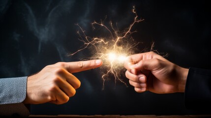 An Electrifying Encounter: Two Hands Pointing At Each Other With a Lightning Effect