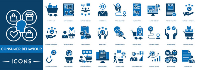 Consumer Behaviour icon vector illustration . customer, journey, advertisement, search, website, review, purchase, shop, infographic. - obrazy, fototapety, plakaty