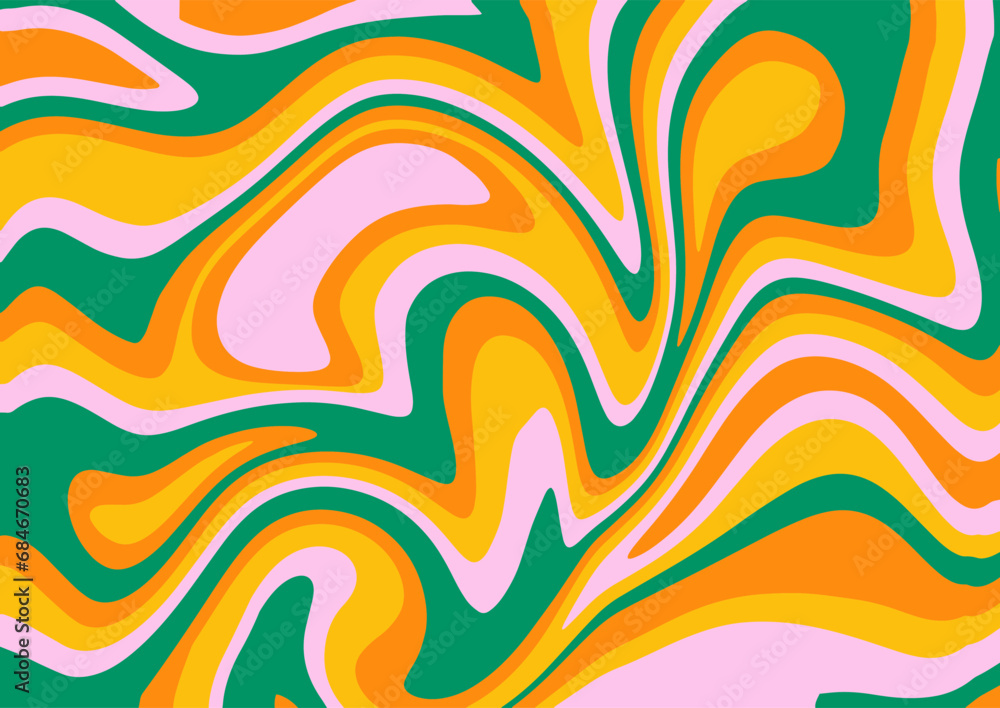 Poster 60s wave pattern in groovy distorted trendy style. natural fluid geometric swirl background. retro 6