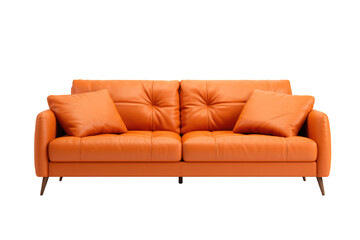 Fototapeta premium Orange leather and modern 2 seater sofa isolated on a cut out PNG transparent background