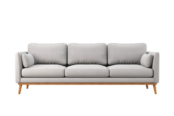 Grey leather and modern 3 seater sofa isolated on a cut out PNG transparent background