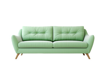 Fototapeta premium Pastel green leather and modern 2 seater sofa isolated on a cut out PNG transparent background