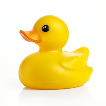A Quacking Companion: A Bright Yellow Rubber Ducky Sitting on a Clean White Surface