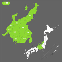 日本地図と中部地方の拡大マップ